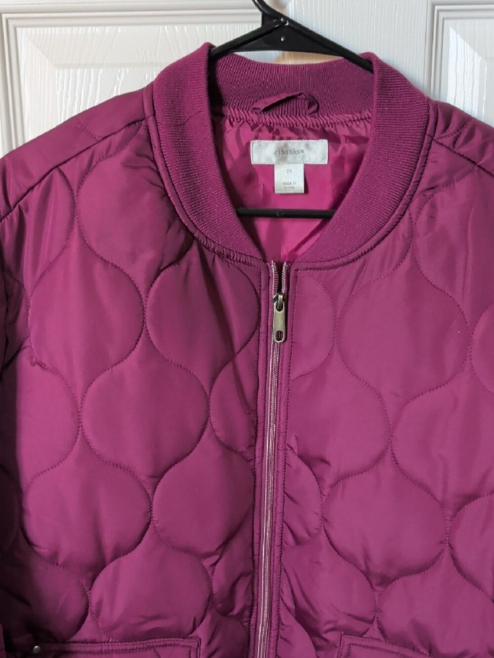 CJ Banks Quilted Bomber Jacket - Raspberry - Picture 3 of 3